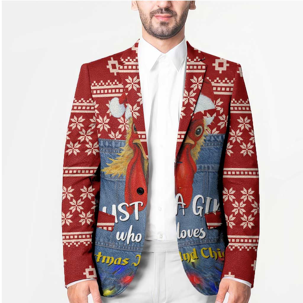 Just A Girl Who Loves Christmas And Chickens Christmas Blazer Funny Xmas Holiday Patterns - Wonder Print Shop