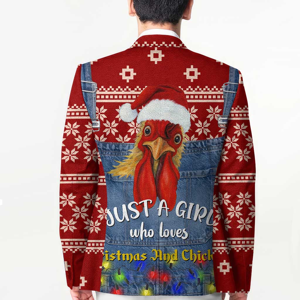 Just A Girl Who Loves Christmas And Chickens Christmas Blazer Funny Xmas Holiday Patterns - Wonder Print Shop