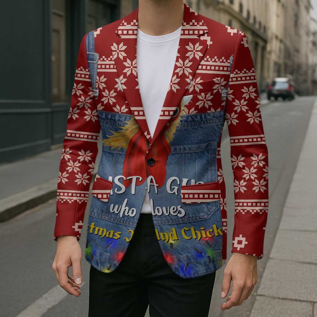 Just A Girl Who Loves Christmas And Chickens Christmas Blazer Funny Xmas Holiday Patterns - Wonder Print Shop