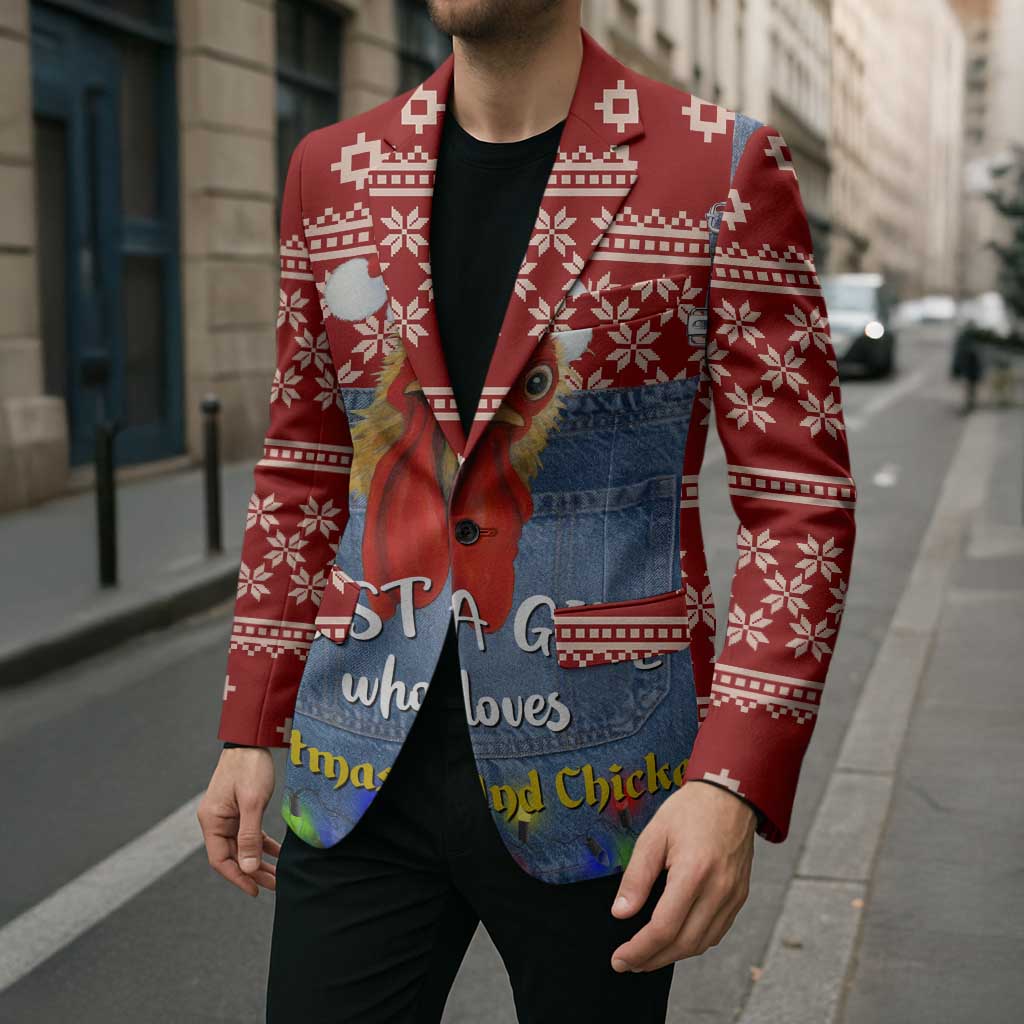 Just A Girl Who Loves Christmas And Chickens Christmas Blazer Funny Xmas Holiday Patterns - Wonder Print Shop