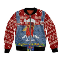 Just A Girl Who Loves Christmas And Chickens Christmas Bomber Jacket Funny Xmas Holiday Patterns - Wonder Print Shop