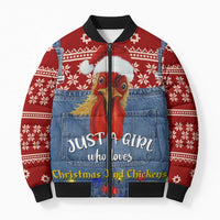 Just A Girl Who Loves Christmas And Chickens Christmas Bomber Puffer Jacket Funny Xmas Holiday Patterns - Wonder Print Shop