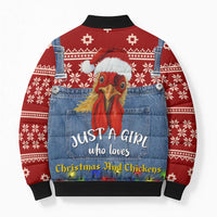 Just A Girl Who Loves Christmas And Chickens Christmas Bomber Puffer Jacket Funny Xmas Holiday Patterns - Wonder Print Shop