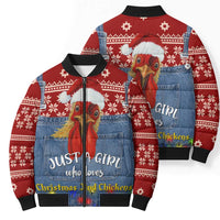 Just A Girl Who Loves Christmas And Chickens Christmas Bomber Puffer Jacket Funny Xmas Holiday Patterns - Wonder Print Shop