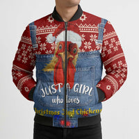 Just A Girl Who Loves Christmas And Chickens Christmas Bomber Puffer Jacket Funny Xmas Holiday Patterns - Wonder Print Shop