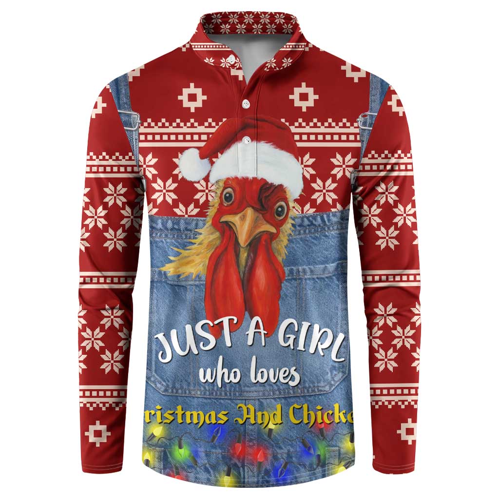 Just A Girl Who Loves Christmas And Chickens Christmas Button Sweatshirt Funny Xmas Holiday Patterns - Wonder Print Shop