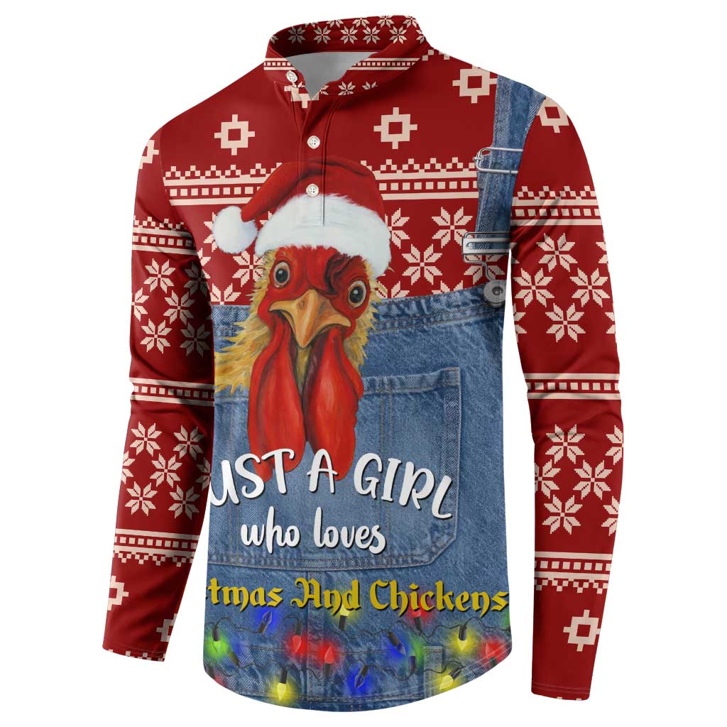Just A Girl Who Loves Christmas And Chickens Christmas Button Sweatshirt Funny Xmas Holiday Patterns - Wonder Print Shop
