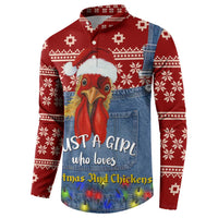 Just A Girl Who Loves Christmas And Chickens Christmas Button Sweatshirt Funny Xmas Holiday Patterns - Wonder Print Shop