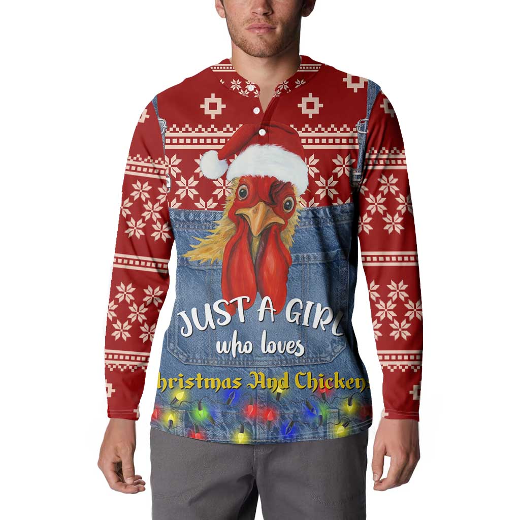 Just A Girl Who Loves Christmas And Chickens Christmas Button Sweatshirt Funny Xmas Holiday Patterns - Wonder Print Shop