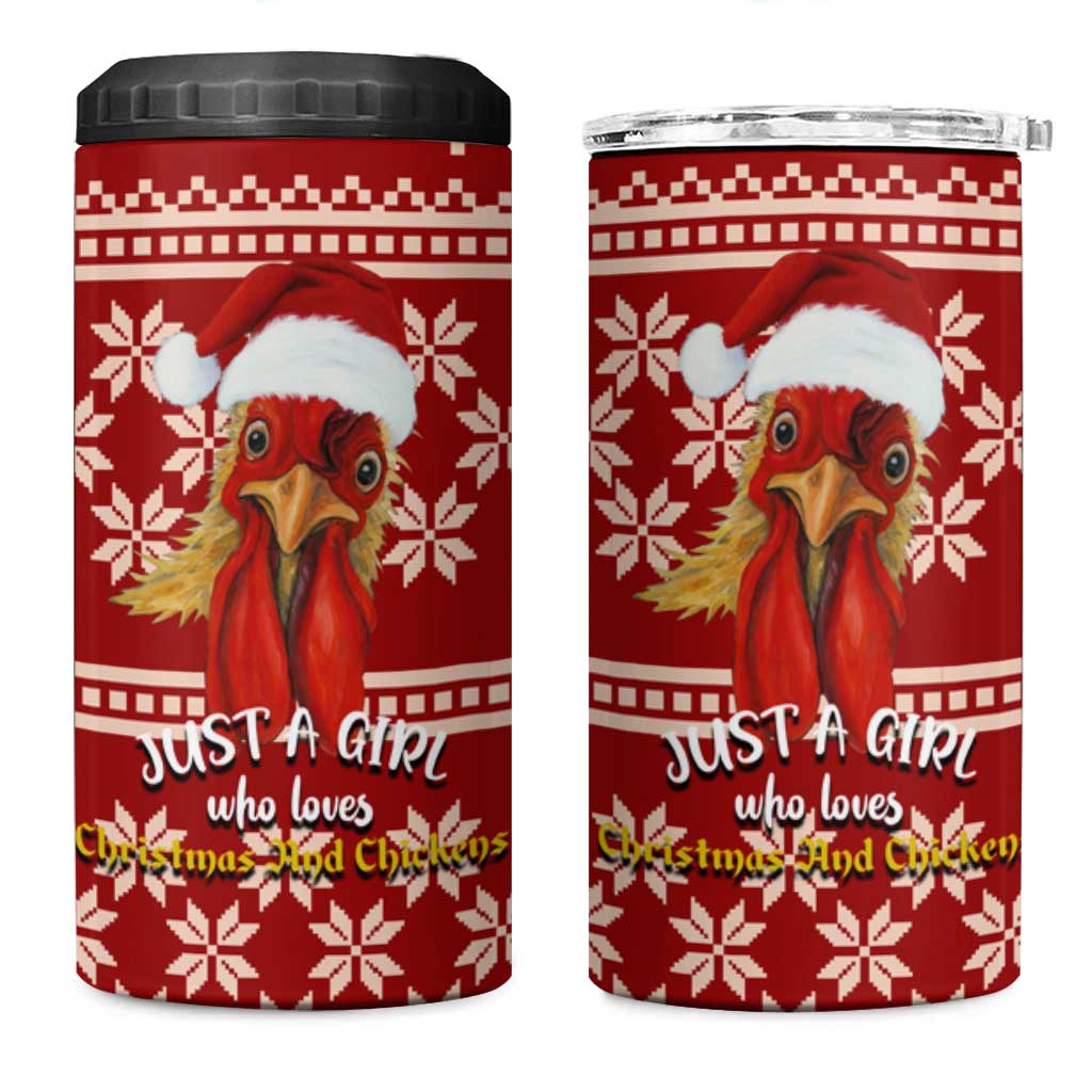 Just A Girl Who Loves Christmas And Chickens Christmas 4 in 1 Can Cooler Tumbler Funny Xmas Holiday Patterns - Wonder Print Shop