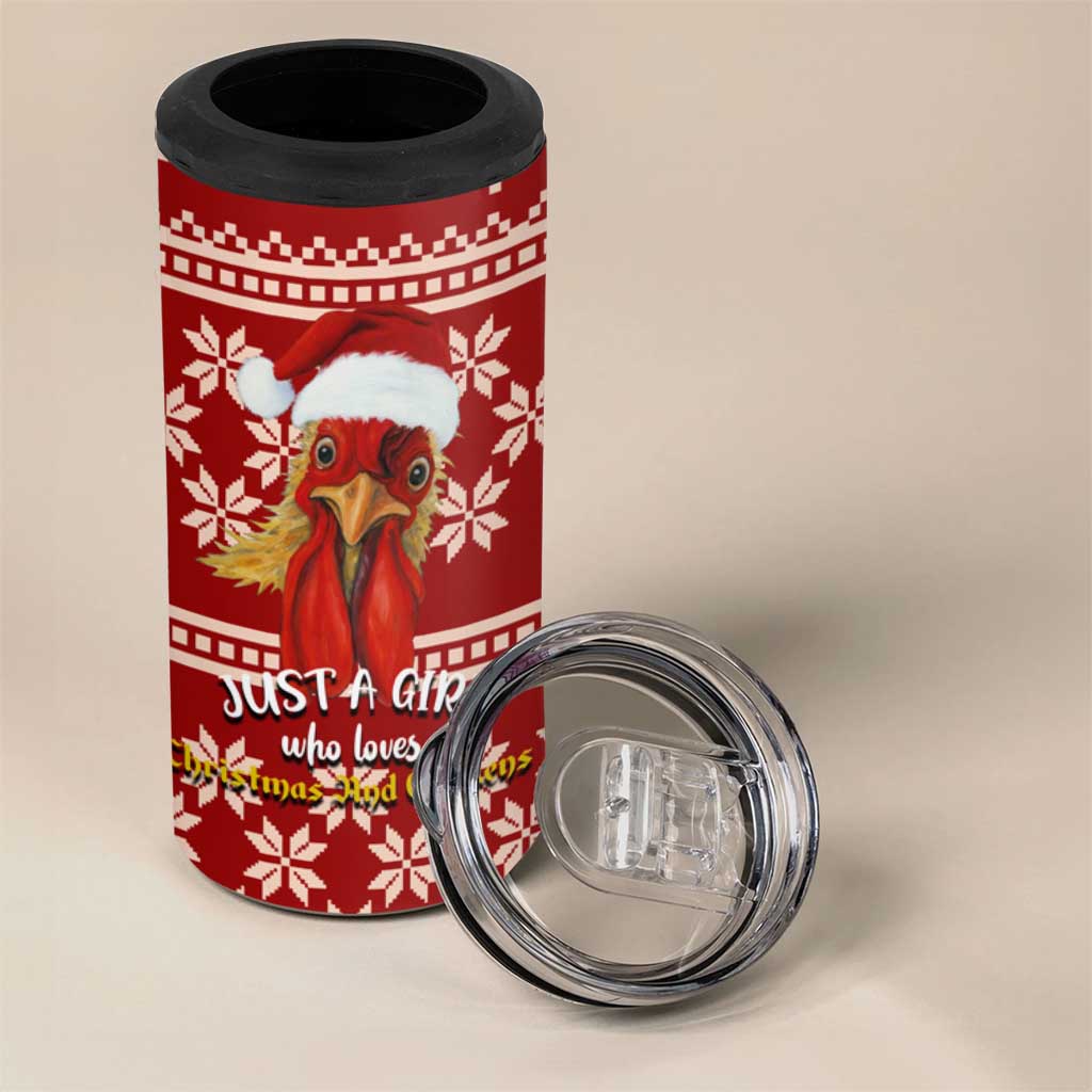 Just A Girl Who Loves Christmas And Chickens Christmas 4 in 1 Can Cooler Tumbler Funny Xmas Holiday Patterns - Wonder Print Shop