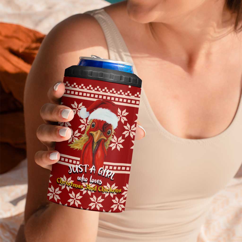 Just A Girl Who Loves Christmas And Chickens Christmas 4 in 1 Can Cooler Tumbler Funny Xmas Holiday Patterns - Wonder Print Shop
