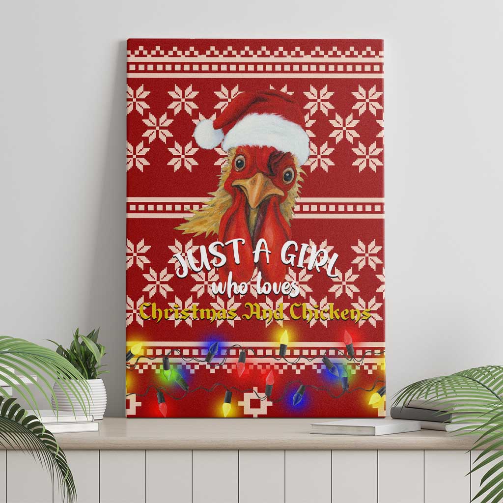 Just A Girl Who Loves Christmas And Chickens Christmas Canvas Wall Art Funny Xmas Holiday Patterns - Wonder Print Shop