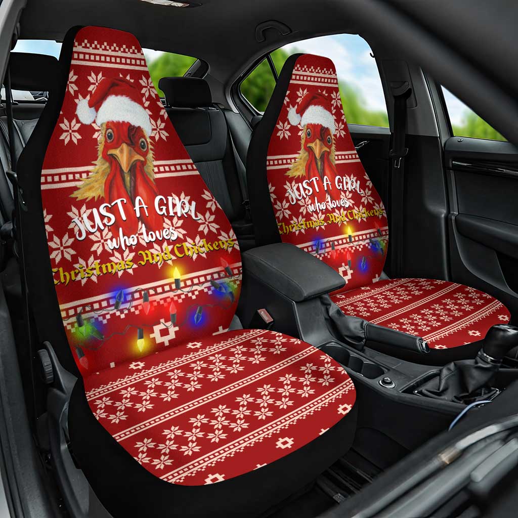 Just A Girl Who Loves Christmas And Chickens Christmas Car Seat Cover Funny Xmas Holiday Patterns - Wonder Print Shop