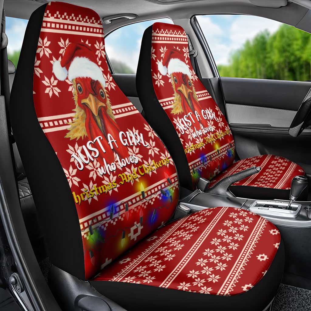 Just A Girl Who Loves Christmas And Chickens Christmas Car Seat Cover Funny Xmas Holiday Patterns - Wonder Print Shop