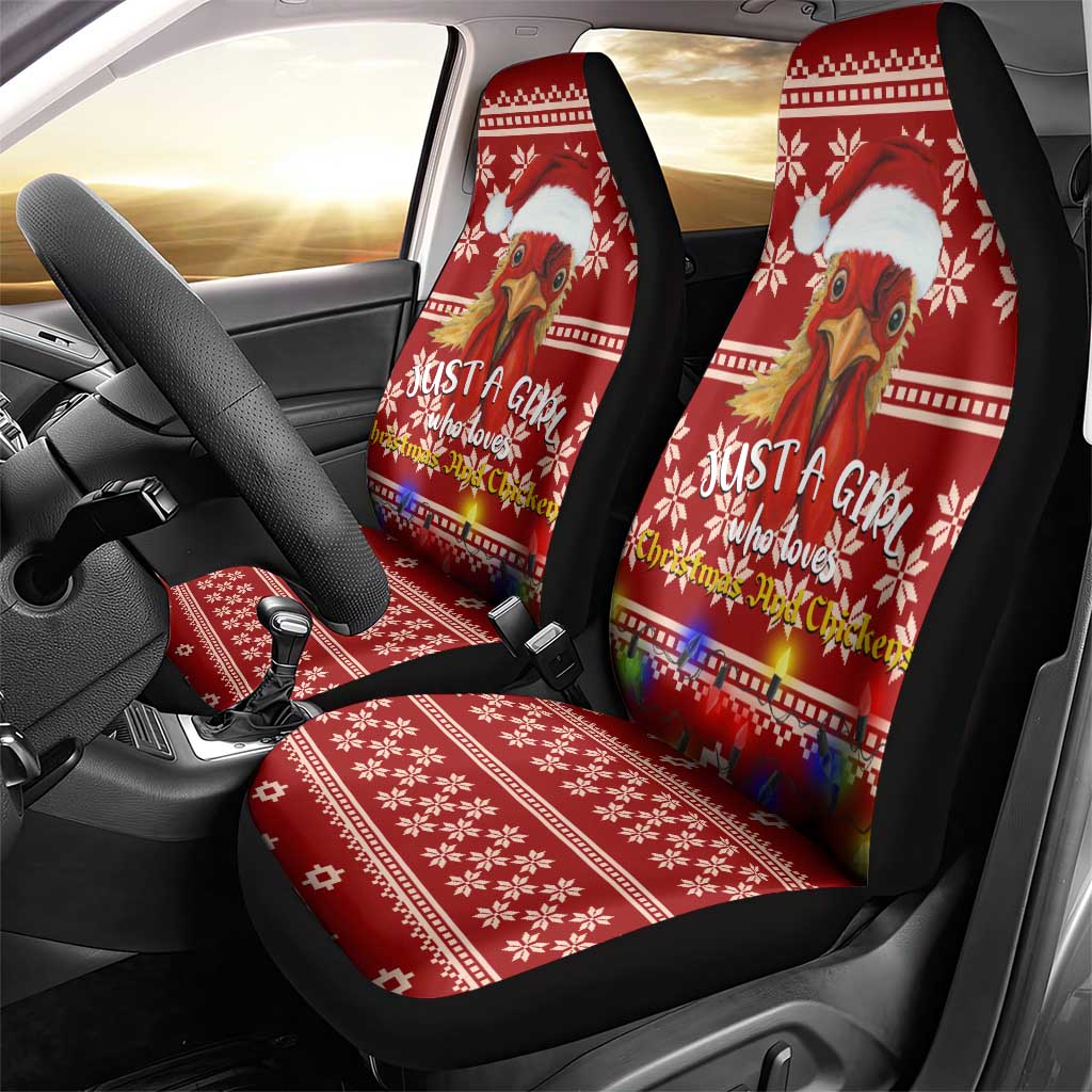 Just A Girl Who Loves Christmas And Chickens Christmas Car Seat Cover Funny Xmas Holiday Patterns - Wonder Print Shop