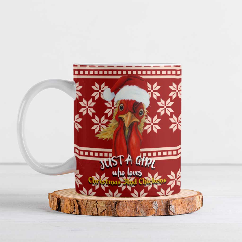 Just A Girl Who Loves Christmas And Chickens Christmas Ceramic Mug Funny Xmas Holiday Patterns - Wonder Print Shop