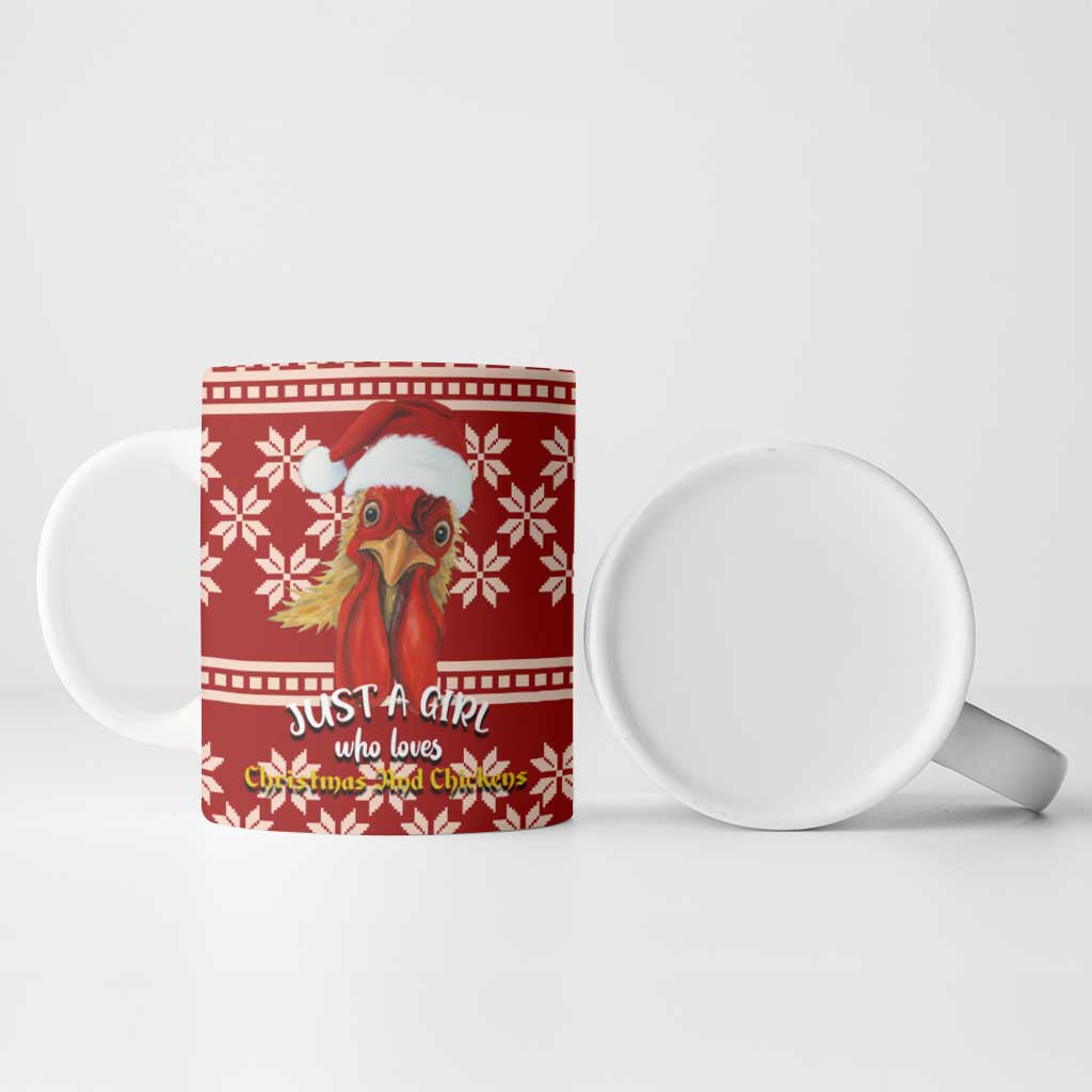 Just A Girl Who Loves Christmas And Chickens Christmas Ceramic Mug Funny Xmas Holiday Patterns - Wonder Print Shop