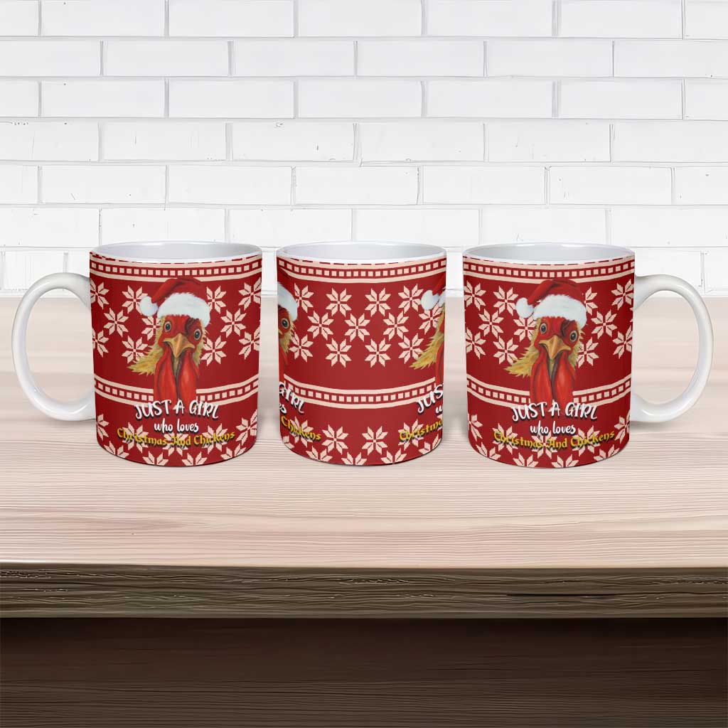 Just A Girl Who Loves Christmas And Chickens Christmas Ceramic Mug Funny Xmas Holiday Patterns - Wonder Print Shop