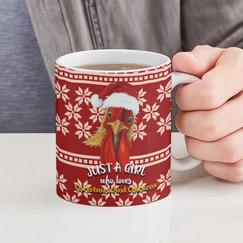 Just A Girl Who Loves Christmas And Chickens Christmas Ceramic Mug Funny Xmas Holiday Patterns - Wonder Print Shop