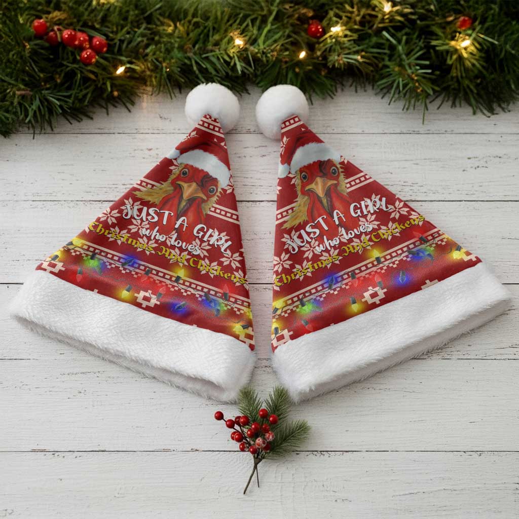 Just A Girl Who Loves Christmas And Chickens Christmas Santa Hat Funny Xmas Holiday Patterns - Wonder Print Shop