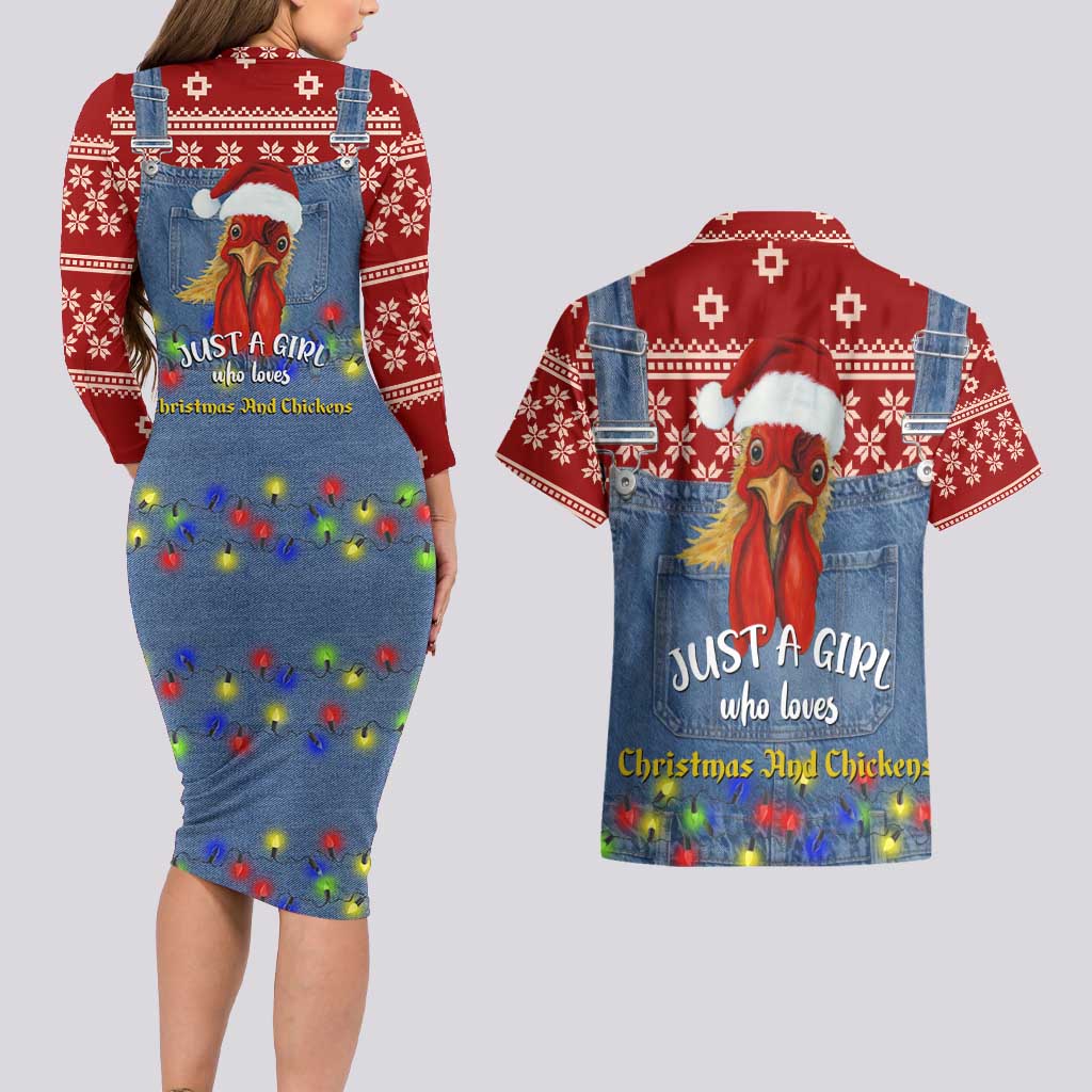 Just A Girl Who Loves Christmas And Chickens Christmas Couples Matching Long Sleeve Bodycon Dress and Hawaiian Shirt Funny Xmas Holiday Patterns - Wonder Print Shop