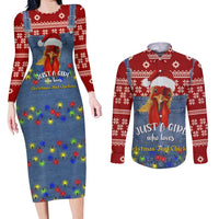 Just A Girl Who Loves Christmas And Chickens Christmas Couples Matching Long Sleeve Bodycon Dress and Long Sleeve Button Shirt Funny Xmas Holiday Patterns - Wonder Print Shop