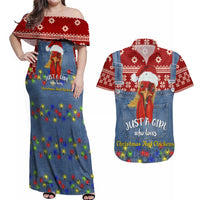 Just A Girl Who Loves Christmas And Chickens Christmas Couples Matching Off Shoulder Maxi Dress and Hawaiian Shirt Funny Xmas Holiday Patterns - Wonder Print Shop