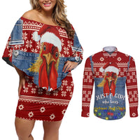 Just A Girl Who Loves Christmas And Chickens Christmas Couples Matching Off Shoulder Short Dress and Long Sleeve Button Shirt Funny Xmas Holiday Patterns - Wonder Print Shop