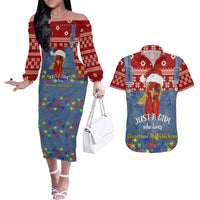Just A Girl Who Loves Christmas And Chickens Christmas Couples Matching Off The Shoulder Long Sleeve Dress and Hawaiian Shirt Funny Xmas Holiday Patterns - Wonder Print Shop