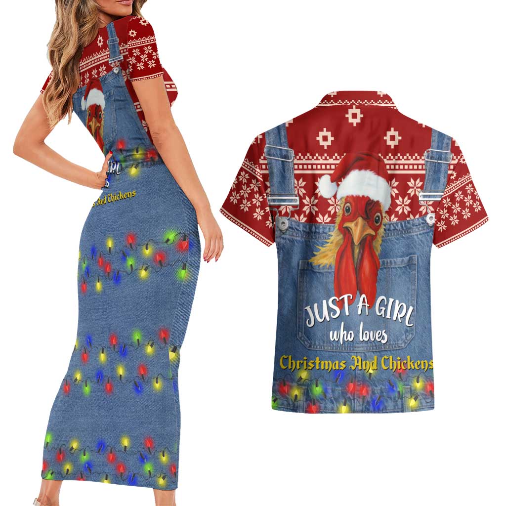 Just A Girl Who Loves Christmas And Chickens Christmas Couples Matching Short Sleeve Bodycon Dress and Hawaiian Shirt Funny Xmas Holiday Patterns - Wonder Print Shop