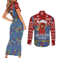 Just A Girl Who Loves Christmas And Chickens Christmas Couples Matching Short Sleeve Bodycon Dress and Long Sleeve Button Shirt Funny Xmas Holiday Patterns - Wonder Print Shop