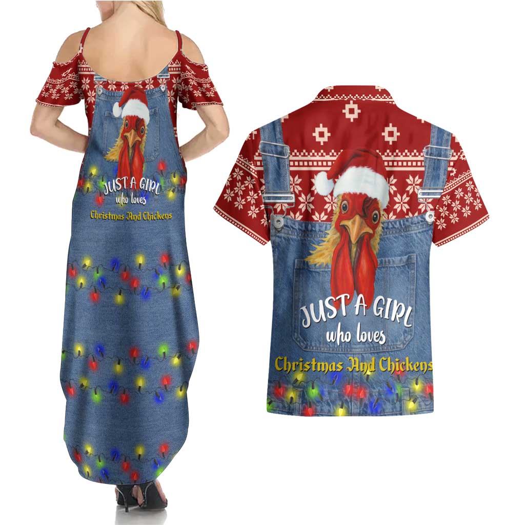 Just A Girl Who Loves Christmas And Chickens Christmas Couples Matching Summer Maxi Dress and Hawaiian Shirt Funny Xmas Holiday Patterns - Wonder Print Shop