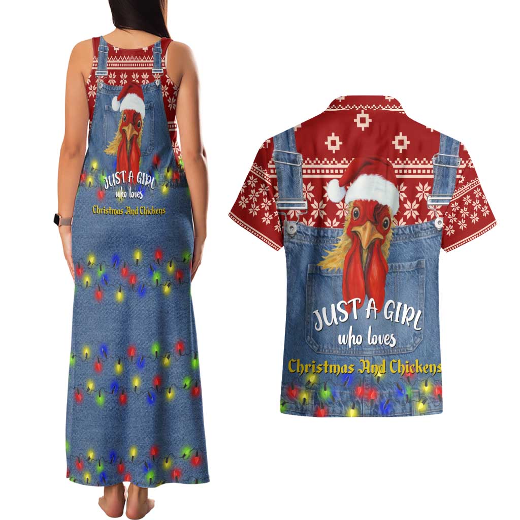 Just A Girl Who Loves Christmas And Chickens Christmas Couples Matching Tank Maxi Dress and Hawaiian Shirt Funny Xmas Holiday Patterns - Wonder Print Shop