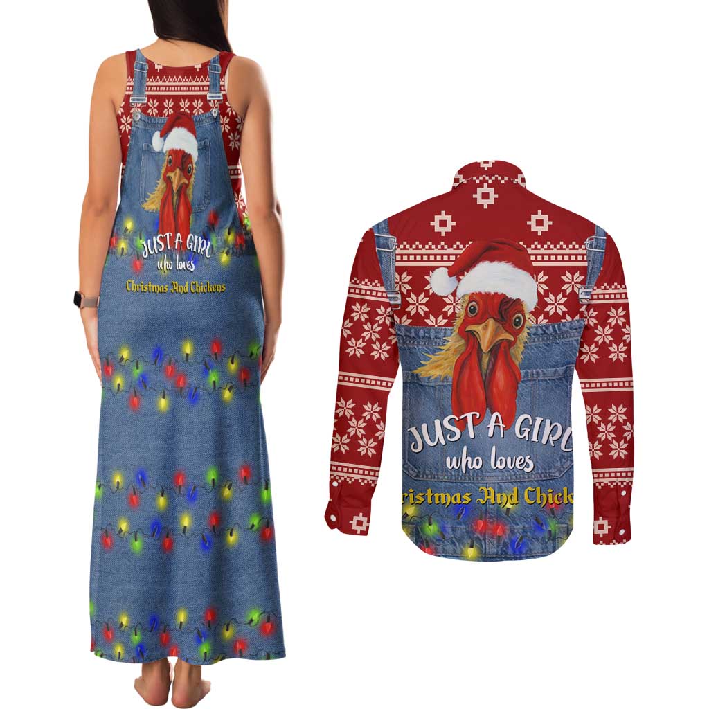 Just A Girl Who Loves Christmas And Chickens Christmas Couples Matching Tank Maxi Dress and Long Sleeve Button Shirt Funny Xmas Holiday Patterns - Wonder Print Shop