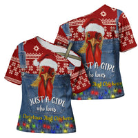 Just A Girl Who Loves Christmas And Chickens Christmas Cross Shoulder Shirt Funny Xmas Holiday Patterns - Wonder Print Shop