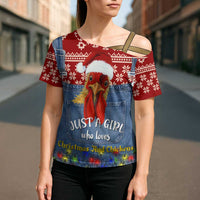 Just A Girl Who Loves Christmas And Chickens Christmas Cross Shoulder Shirt Funny Xmas Holiday Patterns - Wonder Print Shop