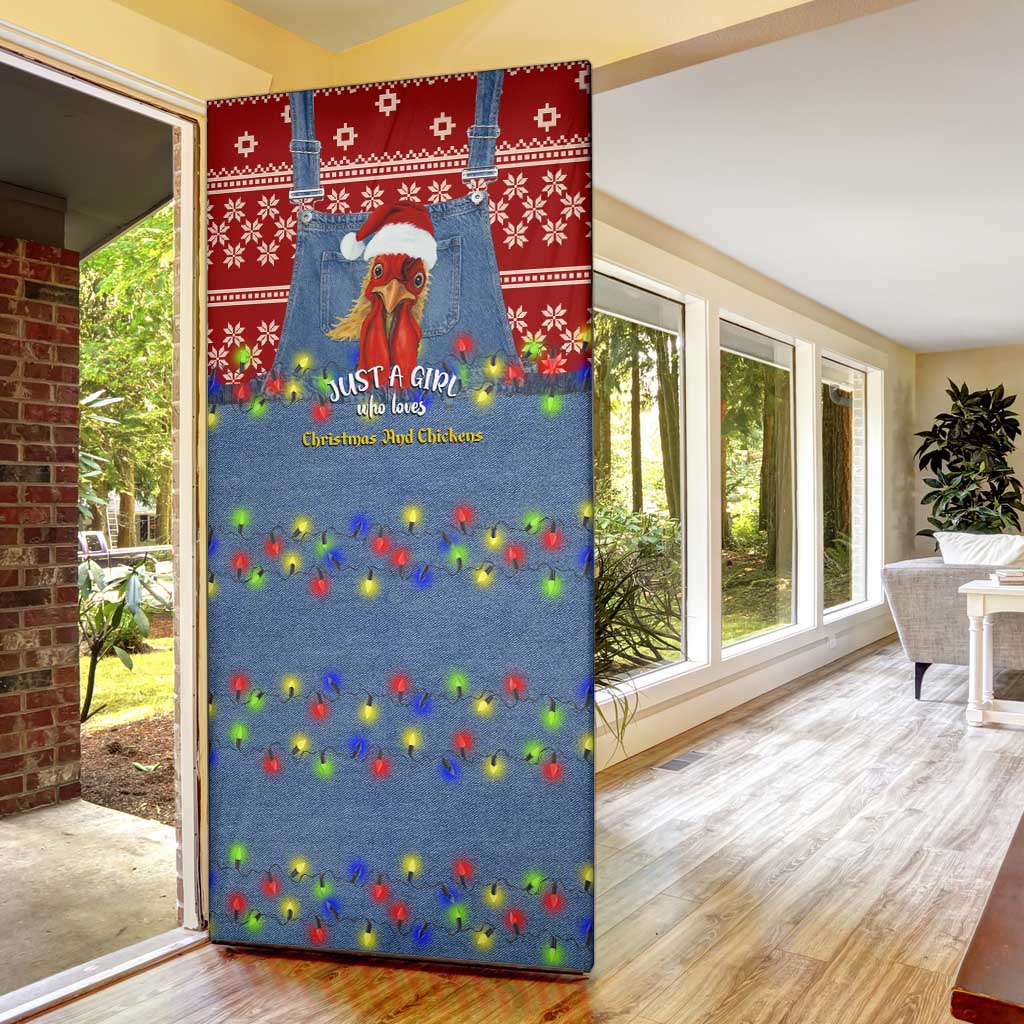 Just A Girl Who Loves Christmas And Chickens Christmas Door Cover Funny Xmas Holiday Patterns - Wonder Print Shop