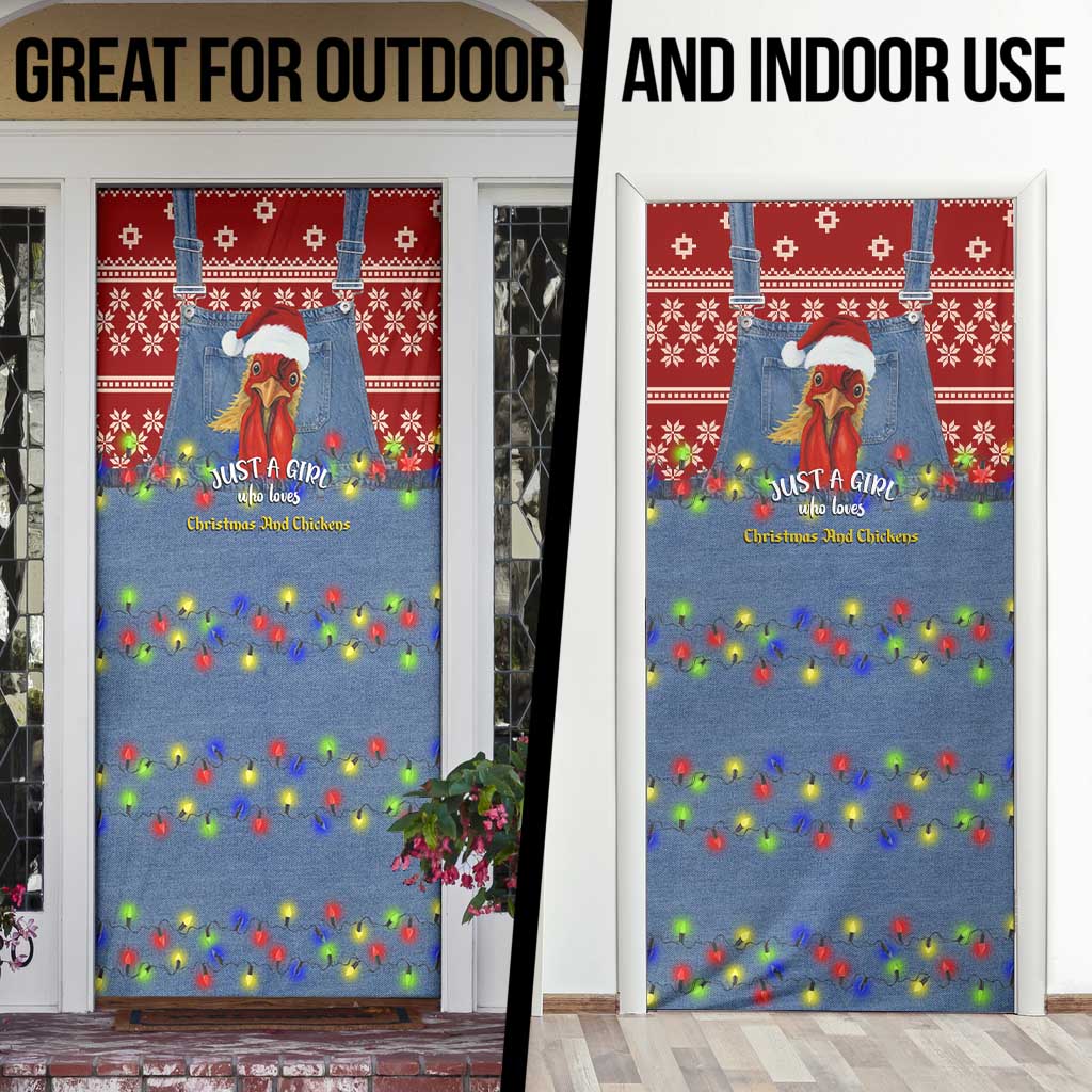 Just A Girl Who Loves Christmas And Chickens Christmas Door Cover Funny Xmas Holiday Patterns - Wonder Print Shop