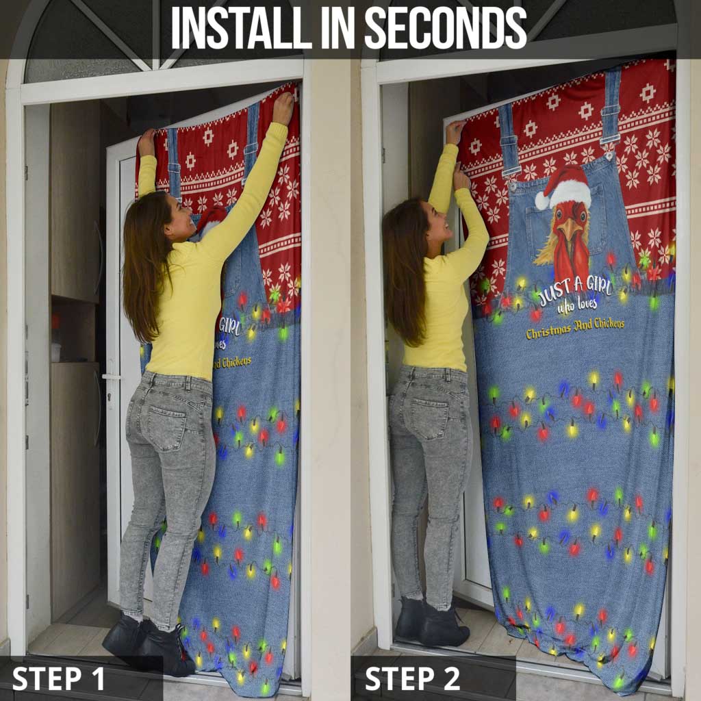 Just A Girl Who Loves Christmas And Chickens Christmas Door Cover Funny Xmas Holiday Patterns - Wonder Print Shop