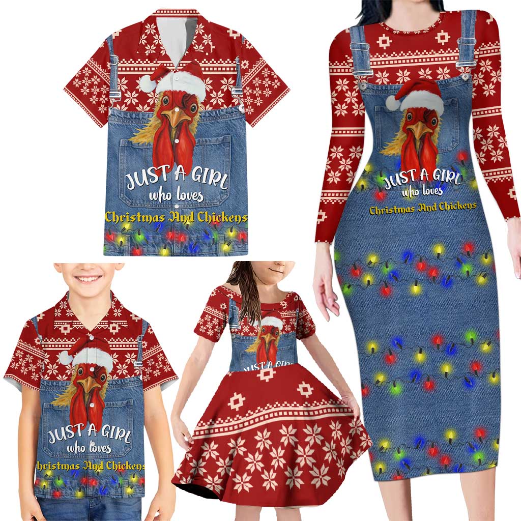Just A Girl Who Loves Christmas And Chickens Christmas Family Matching Long Sleeve Bodycon Dress and Hawaiian Shirt Funny Xmas Holiday Patterns - Wonder Print Shop