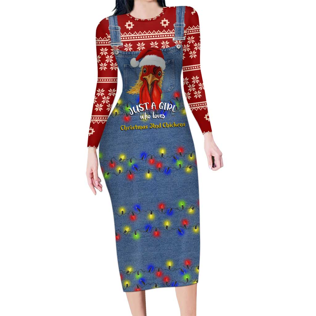 Just A Girl Who Loves Christmas And Chickens Christmas Family Matching Long Sleeve Bodycon Dress and Hawaiian Shirt Funny Xmas Holiday Patterns - Wonder Print Shop