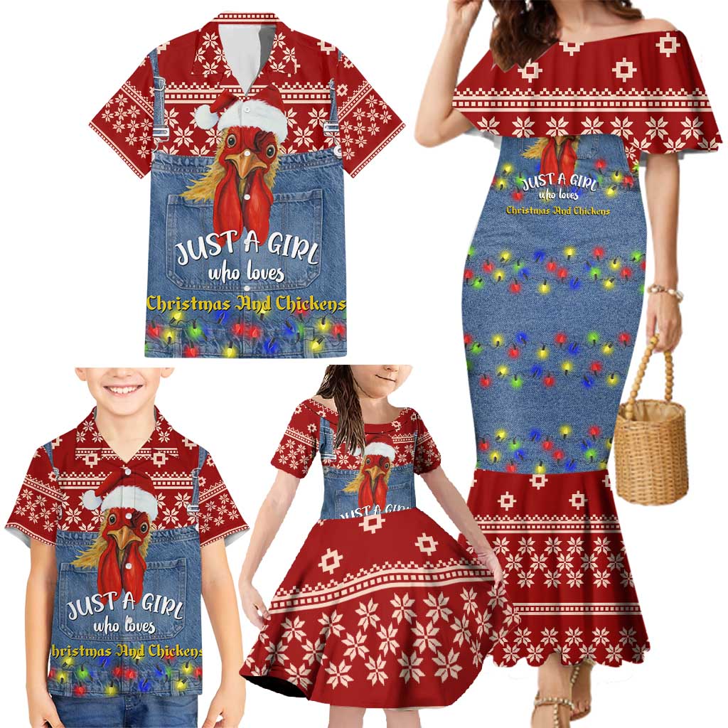 Just A Girl Who Loves Christmas And Chickens Christmas Family Matching Mermaid Dress and Hawaiian Shirt Funny Xmas Holiday Patterns - Wonder Print Shop