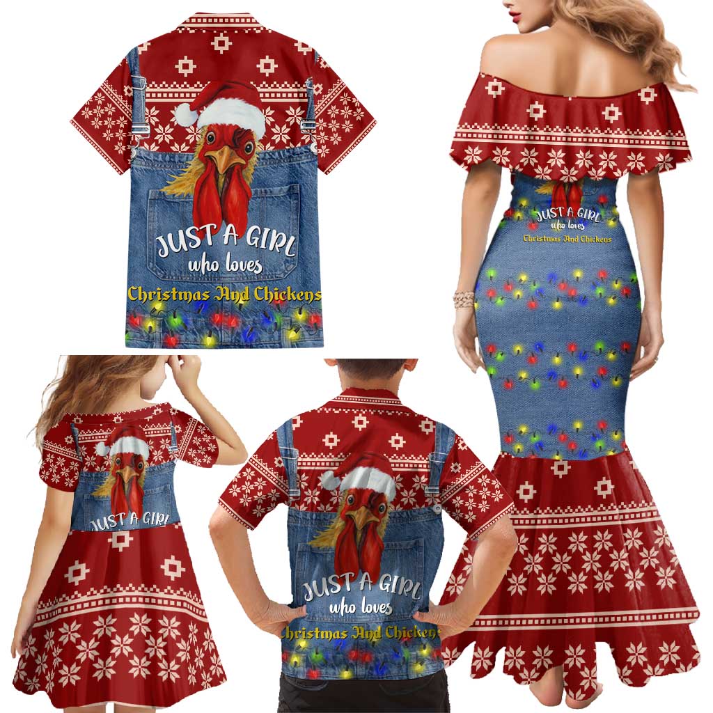 Just A Girl Who Loves Christmas And Chickens Christmas Family Matching Mermaid Dress and Hawaiian Shirt Funny Xmas Holiday Patterns - Wonder Print Shop