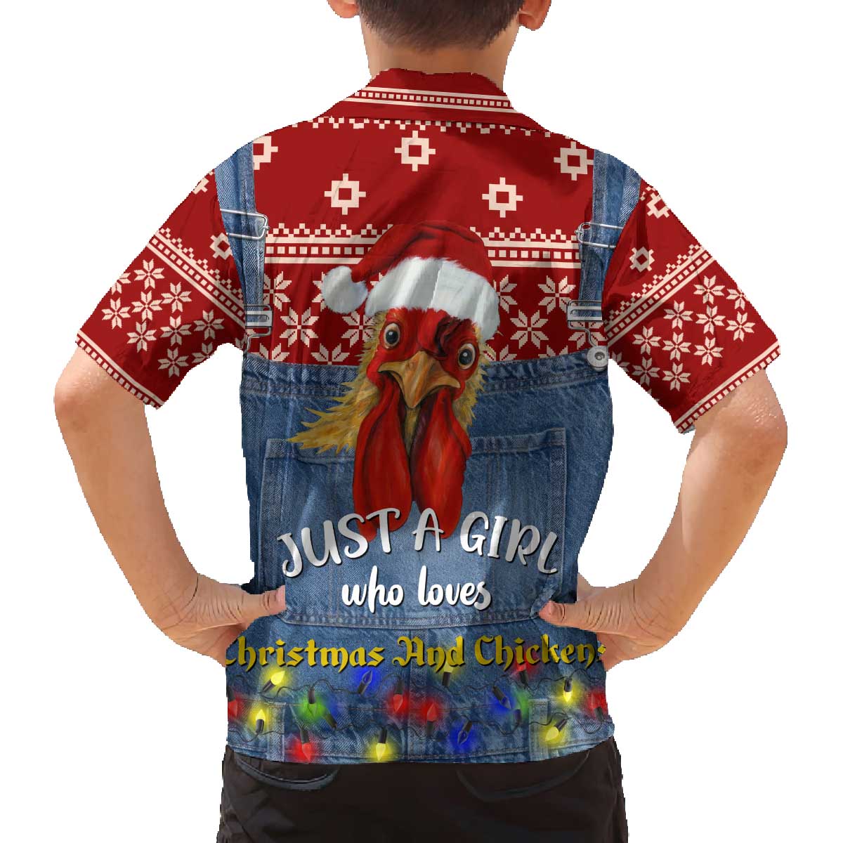 Just A Girl Who Loves Christmas And Chickens Christmas Family Matching Off The Shoulder Long Sleeve Dress and Hawaiian Shirt Funny Xmas Holiday Patterns - Wonder Print Shop