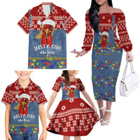 Just A Girl Who Loves Christmas And Chickens Christmas Family Matching Off The Shoulder Long Sleeve Dress and Hawaiian Shirt Funny Xmas Holiday Patterns - Wonder Print Shop