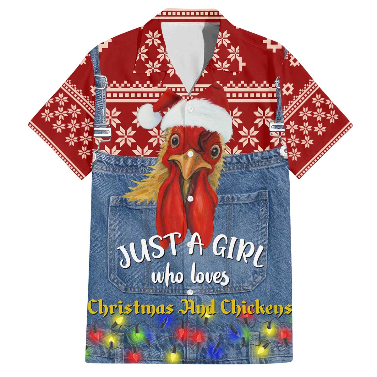 Just A Girl Who Loves Christmas And Chickens Christmas Family Matching Off The Shoulder Long Sleeve Dress and Hawaiian Shirt Funny Xmas Holiday Patterns - Wonder Print Shop