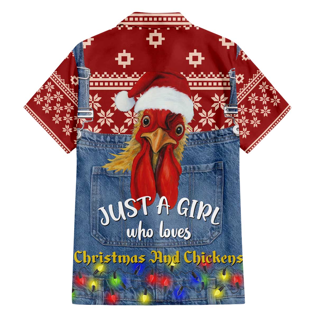 Just A Girl Who Loves Christmas And Chickens Christmas Family Matching Off The Shoulder Long Sleeve Dress and Hawaiian Shirt Funny Xmas Holiday Patterns - Wonder Print Shop