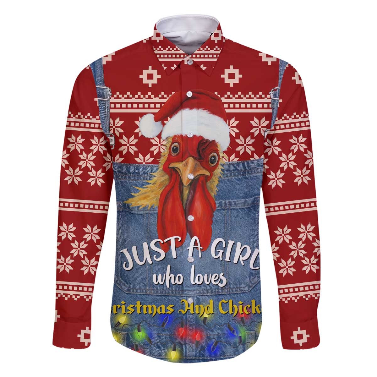Just A Girl Who Loves Christmas And Chickens Christmas Family Matching Off The Shoulder Long Sleeve Dress and Hawaiian Shirt Funny Xmas Holiday Patterns - Wonder Print Shop