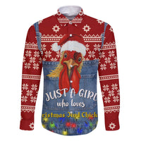 Just A Girl Who Loves Christmas And Chickens Christmas Family Matching Off The Shoulder Long Sleeve Dress and Hawaiian Shirt Funny Xmas Holiday Patterns - Wonder Print Shop